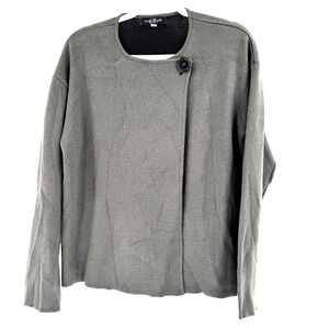 August Silk Women's‎ Cardigan Large Gray Button Open Front Stretch Long Sleeve